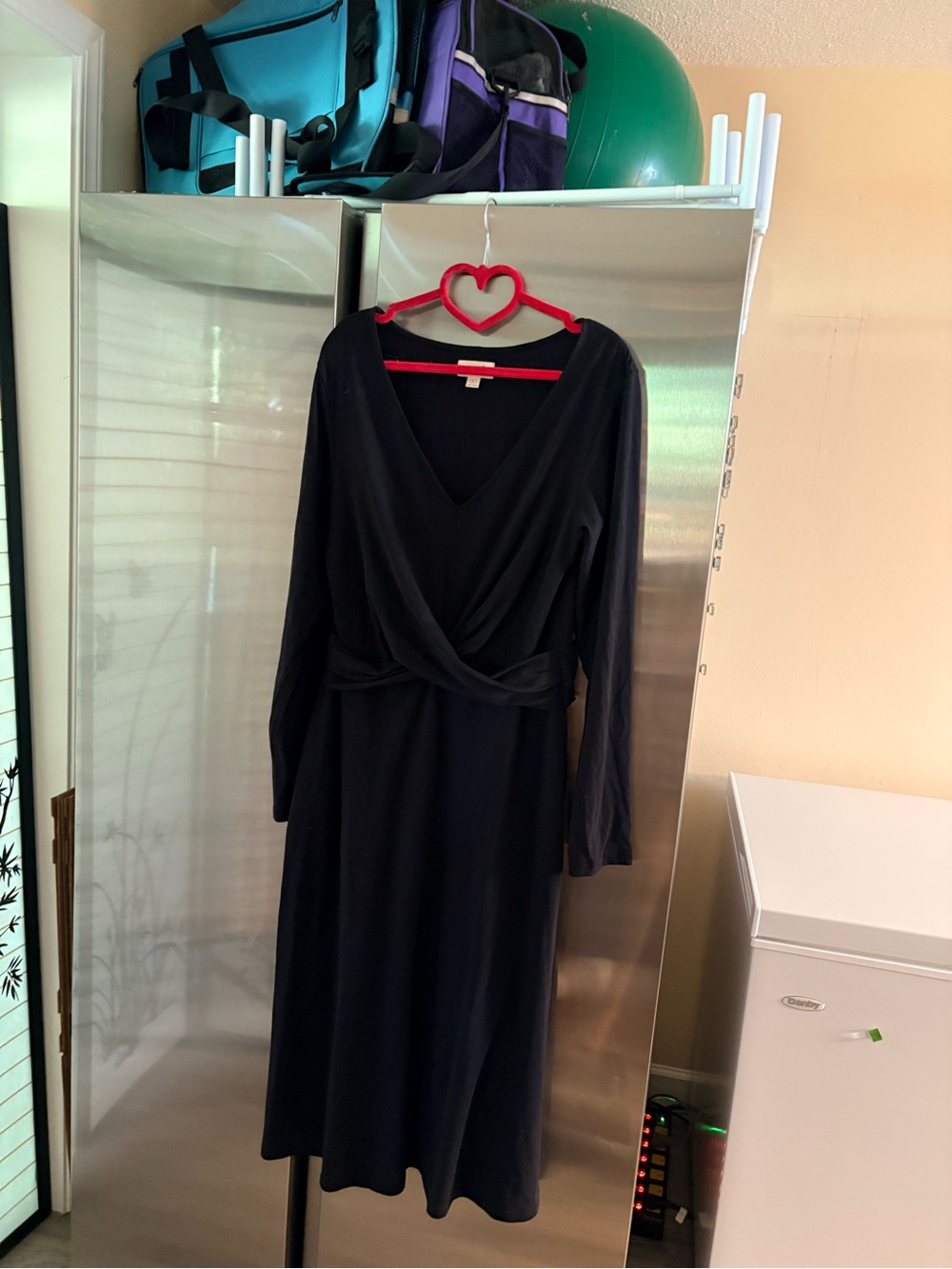 Pact black wrap effect dress midi long sleeve v neck NWOT